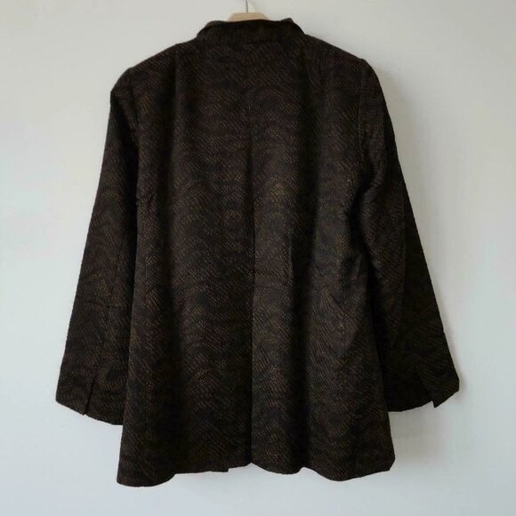 NWT EILEEN FISHER Black Silk Blend Jacquard Stand Collar Open Jacket Size Small - Picture 7 of 7